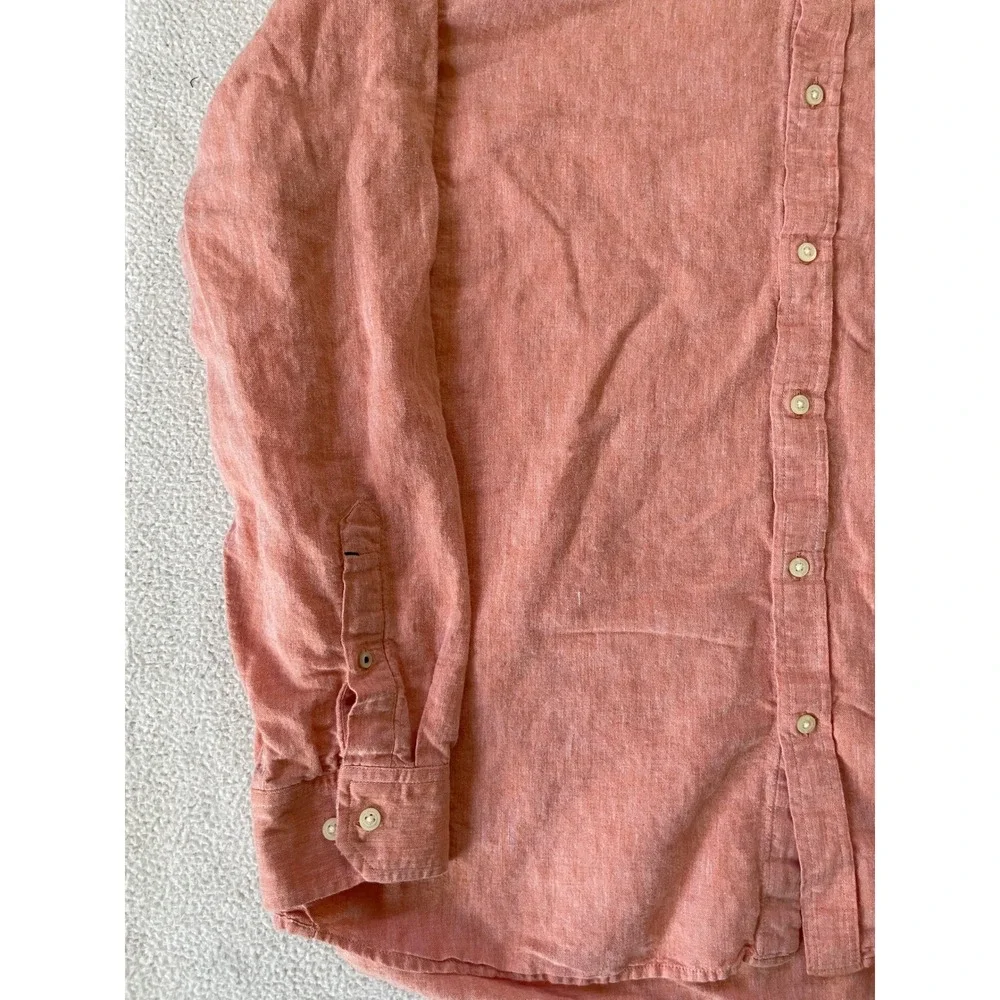 Banana Republic Mens Extra Large Button Down Shirt Coral Linen Cotton Blend